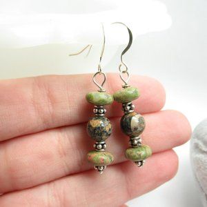 Gemstone and vintage Bali silver earrings